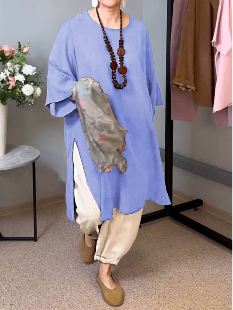 INES – 3/4 SLEEVE SLIT LONG TOP