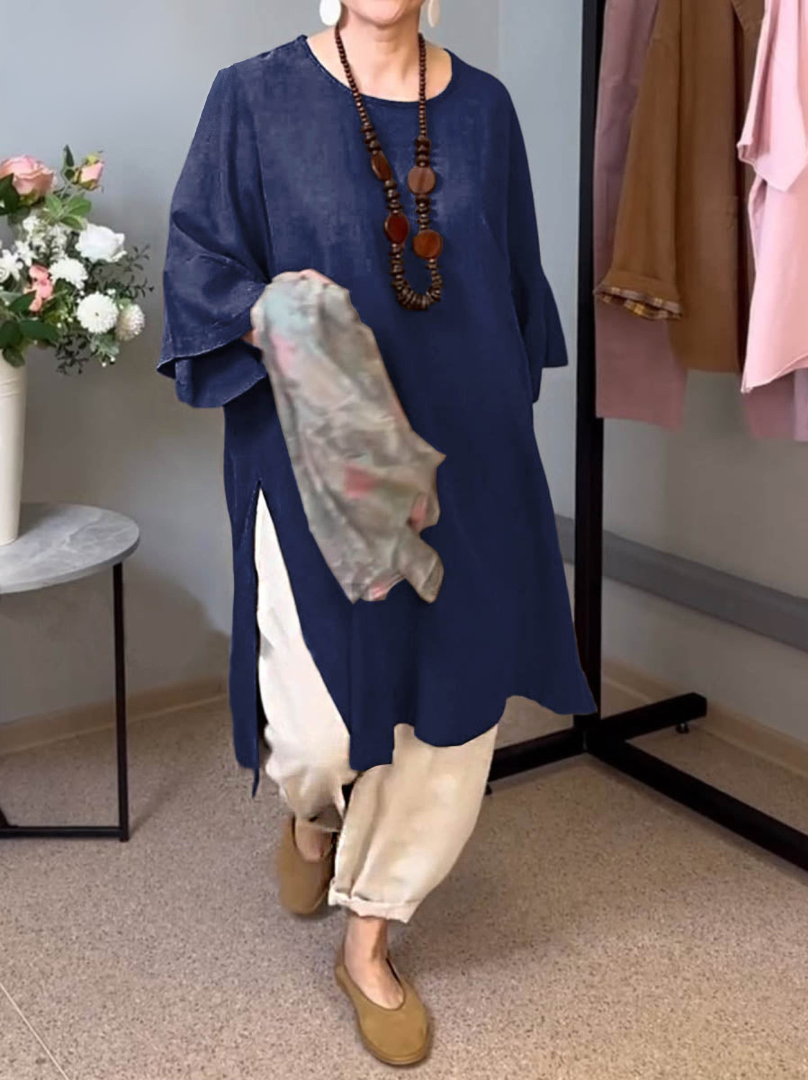 INES – 3/4 SLEEVE SLIT LONG TOP