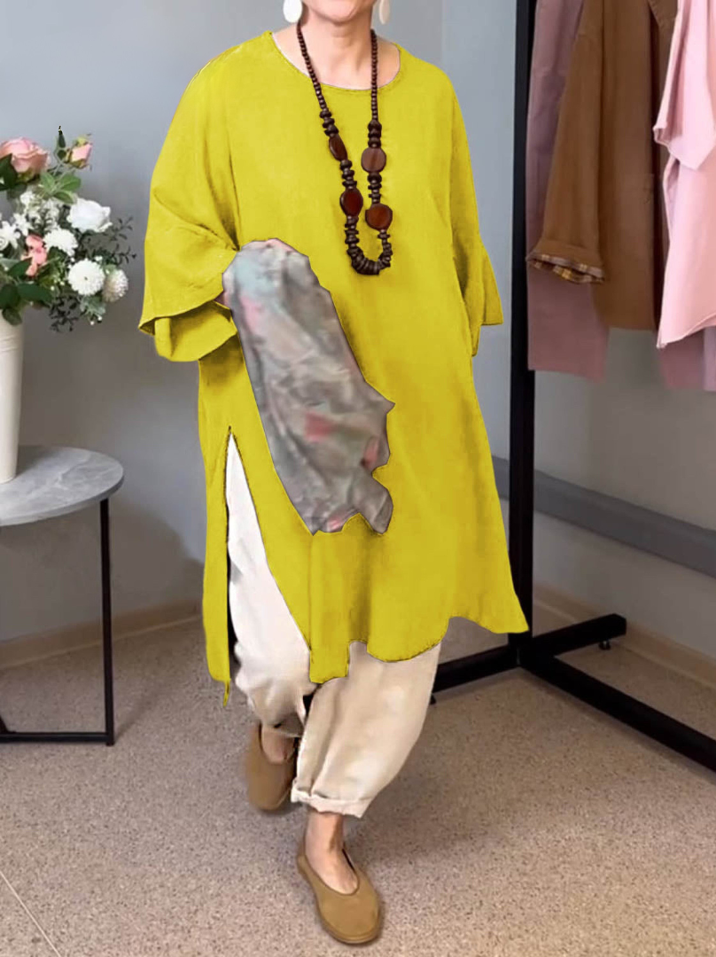 INES – 3/4 SLEEVE SLIT LONG TOP