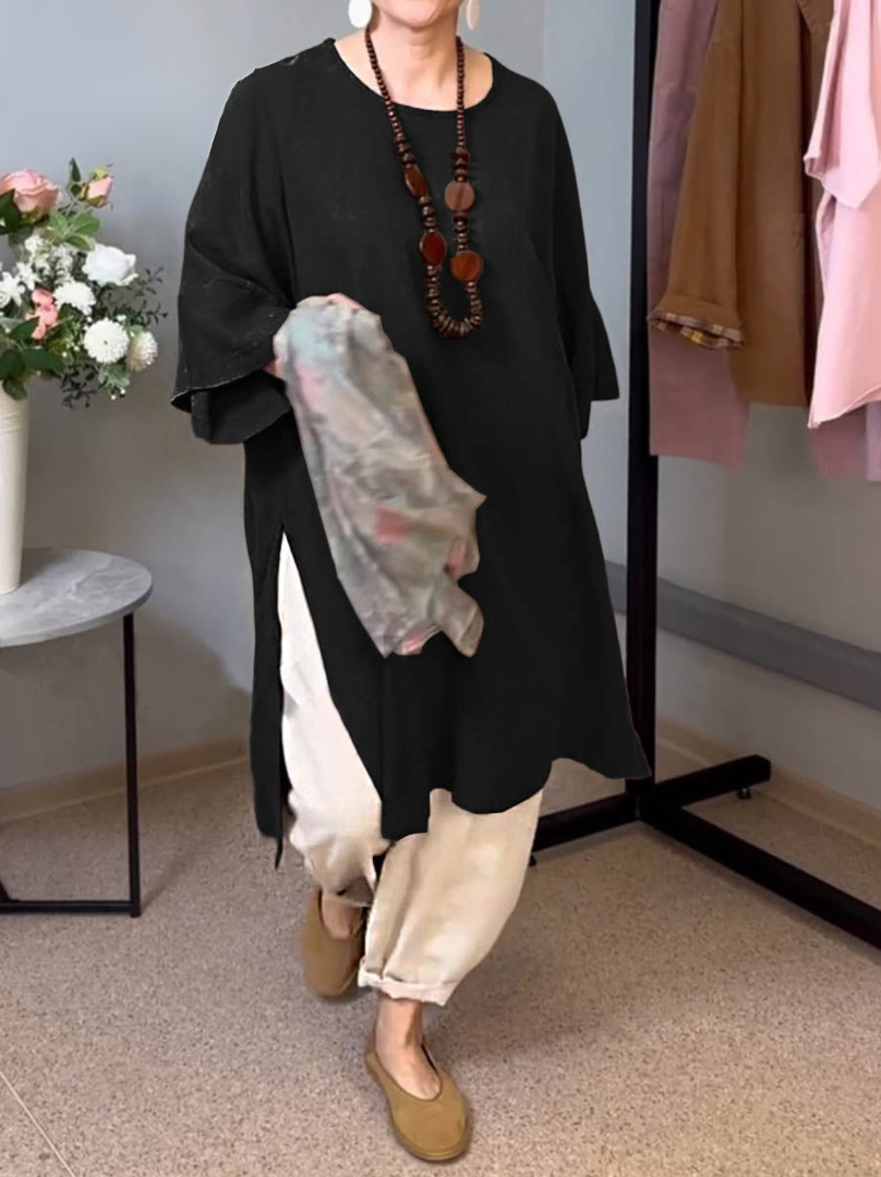 INES – 3/4 SLEEVE SLIT LONG TOP