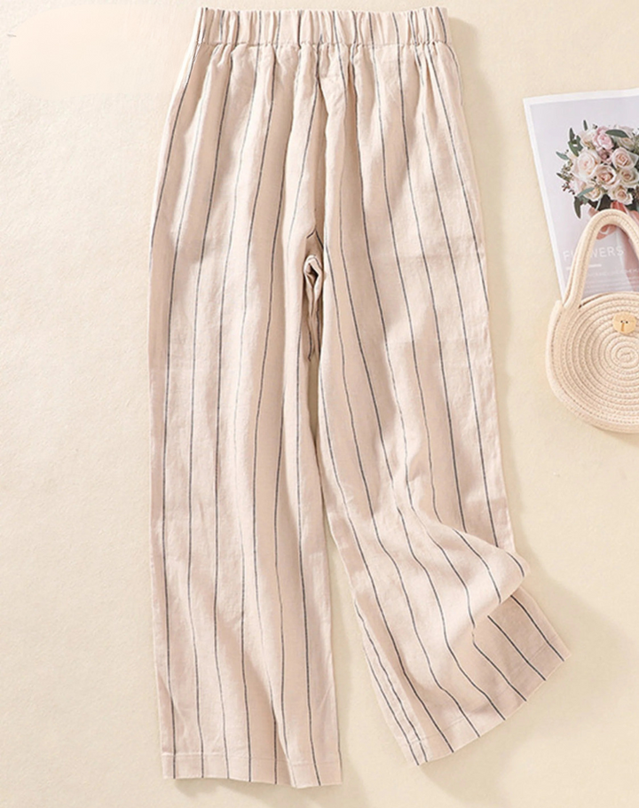 THEA – STRIPED COTTON LINEN TROUSERS