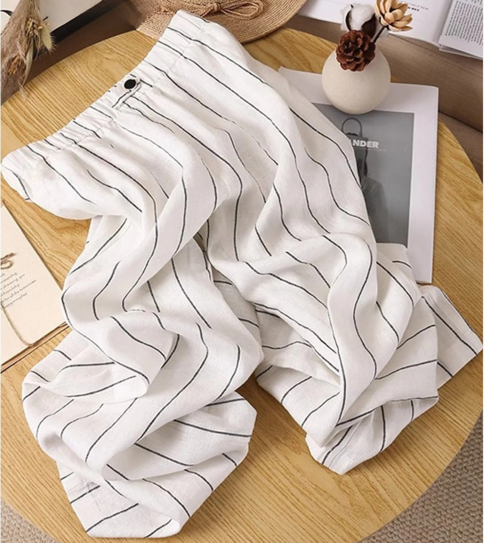 THEA – STRIPED COTTON LINEN TROUSERS