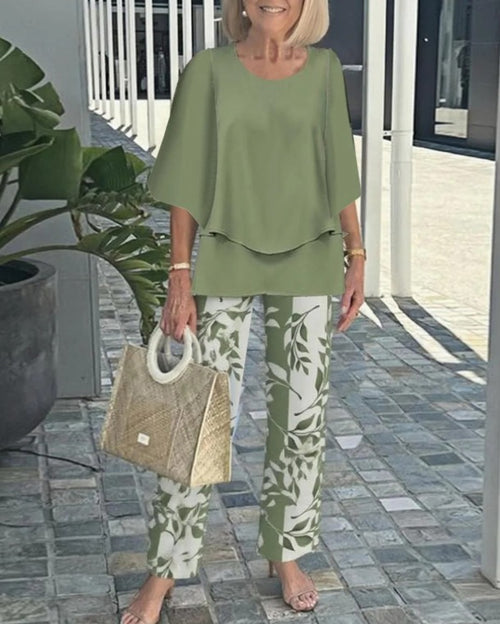 Lunvra Grey Round Neck Two Piece Set