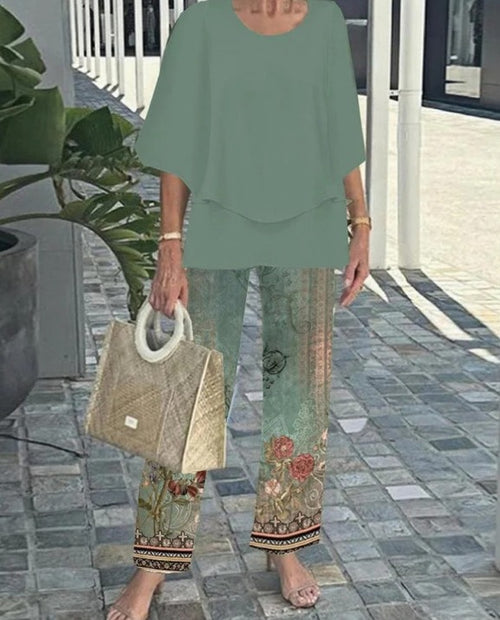 Lunvra Grey Round Neck Two Piece Set