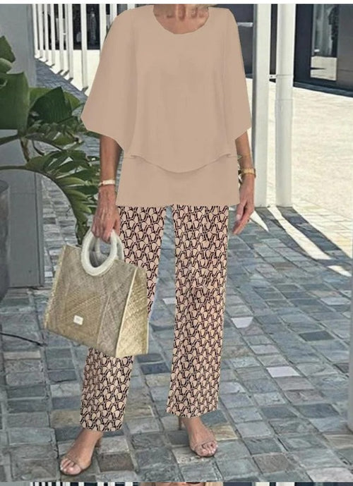 Lunvra Grey Round Neck Two Piece Set