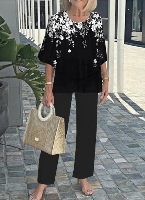 Lunvra Grey Round Neck Two Piece Set