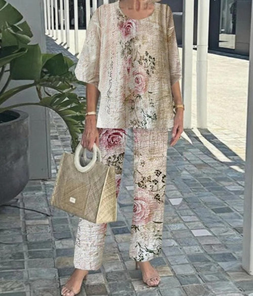 Lunvra Grey Round Neck Two Piece Set