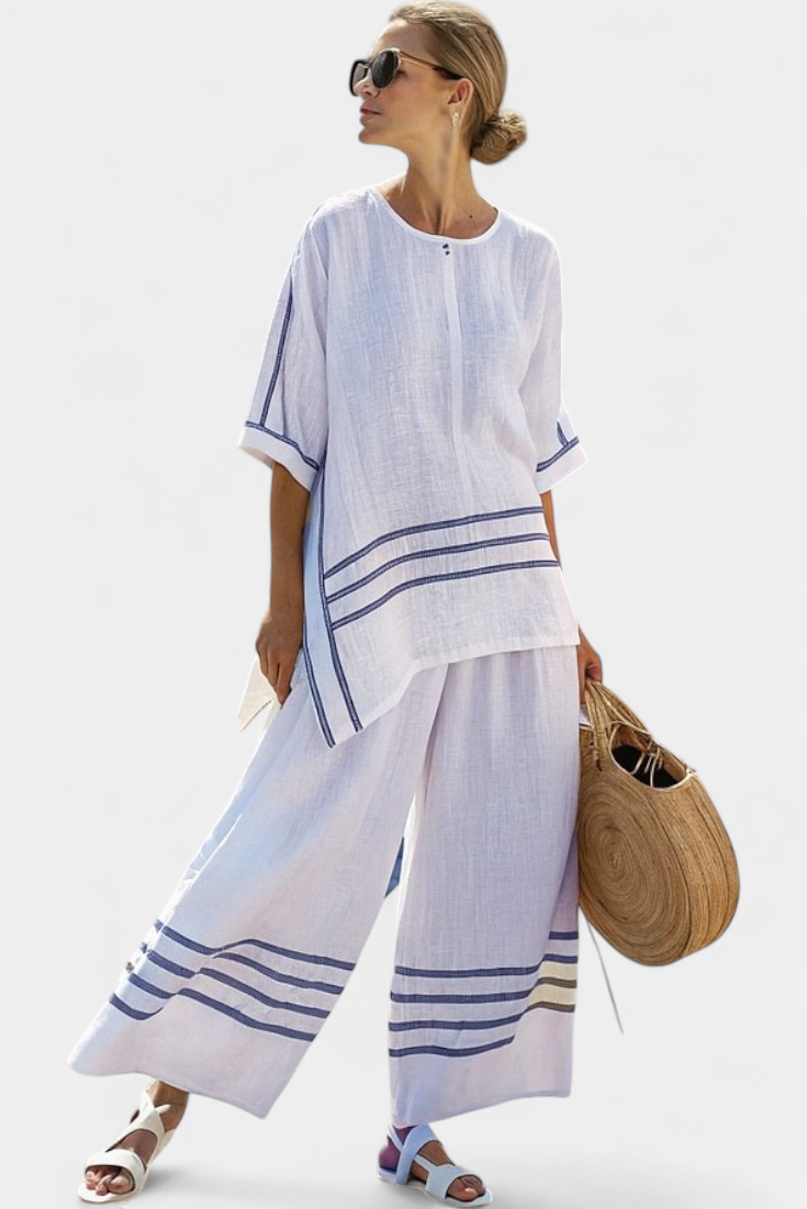 Lanie Modern and Comfortable Wide Striped Trousers with Irregular Cut