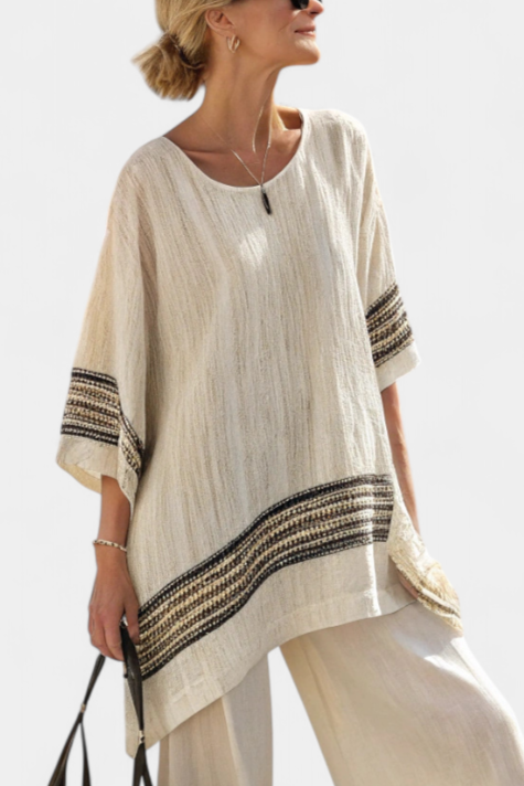 Janice Bamboo Mediterranean Daisy Set with Chic Red and Green Stripes