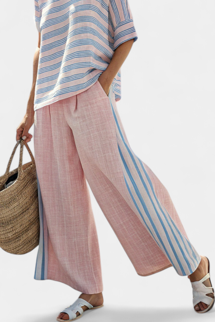 Daisy | Mediterranean Bamboo Collection in Soft Pastel Pink with Chic Blue Stripes