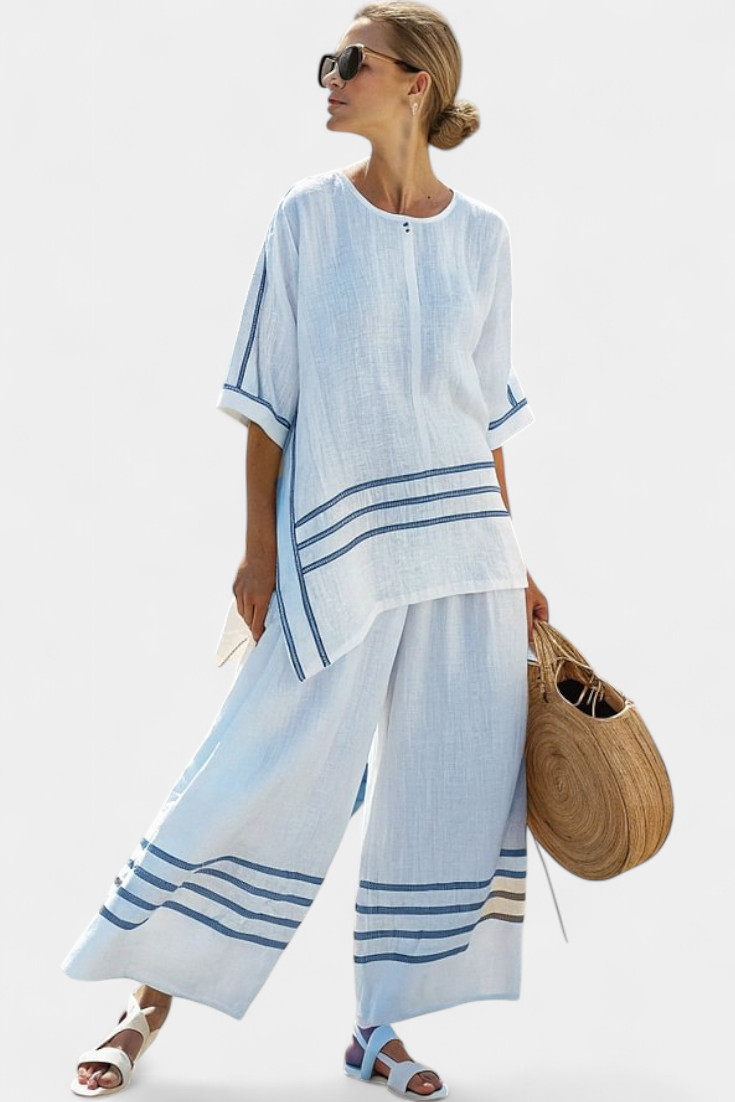 Lanie Modern and Comfortable Wide Striped Trousers with Irregular Cut