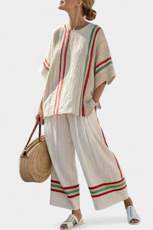 Mary Bamboo Mediterranean Daisy Set with Stylish Red and Green Stripes