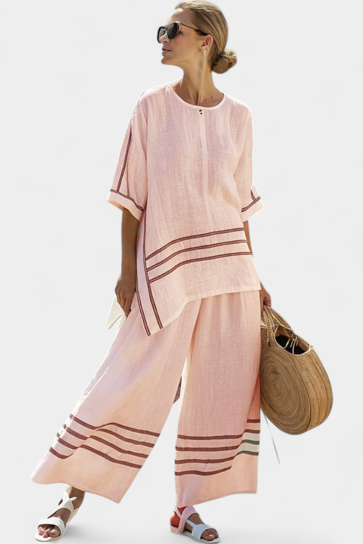 Lanie Modern and Comfortable Wide Striped Trousers with Irregular Cut