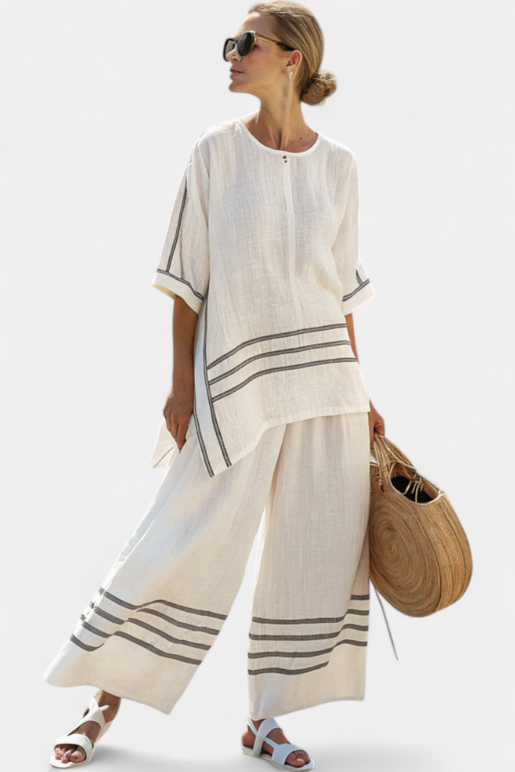 Lanie Modern and Comfortable Wide Striped Trousers with Irregular Cut