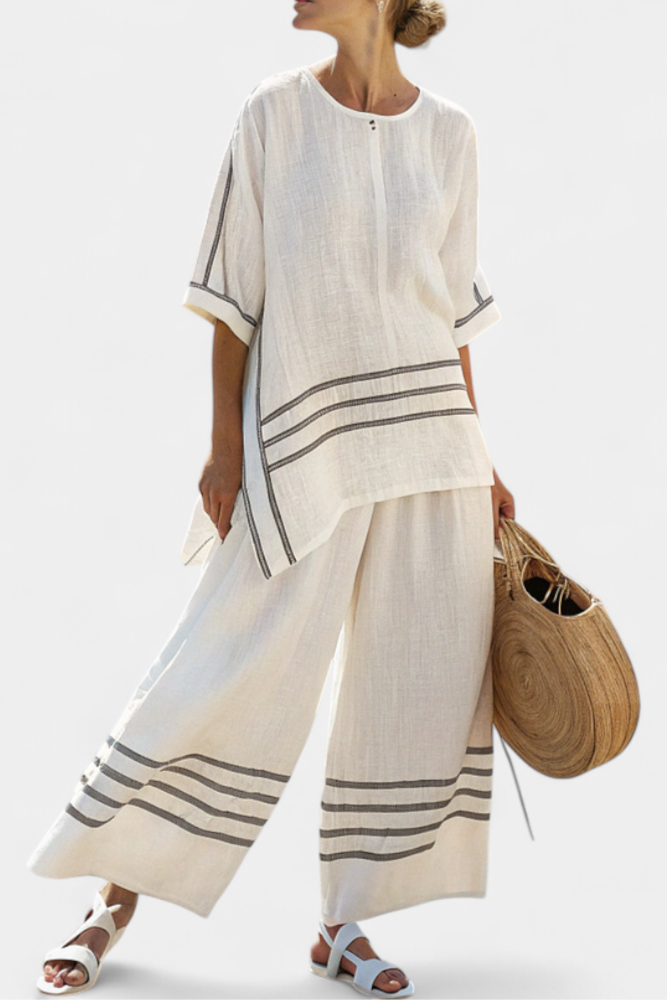Lanie Modern and Comfortable Wide Striped Trousers with Irregular Cut