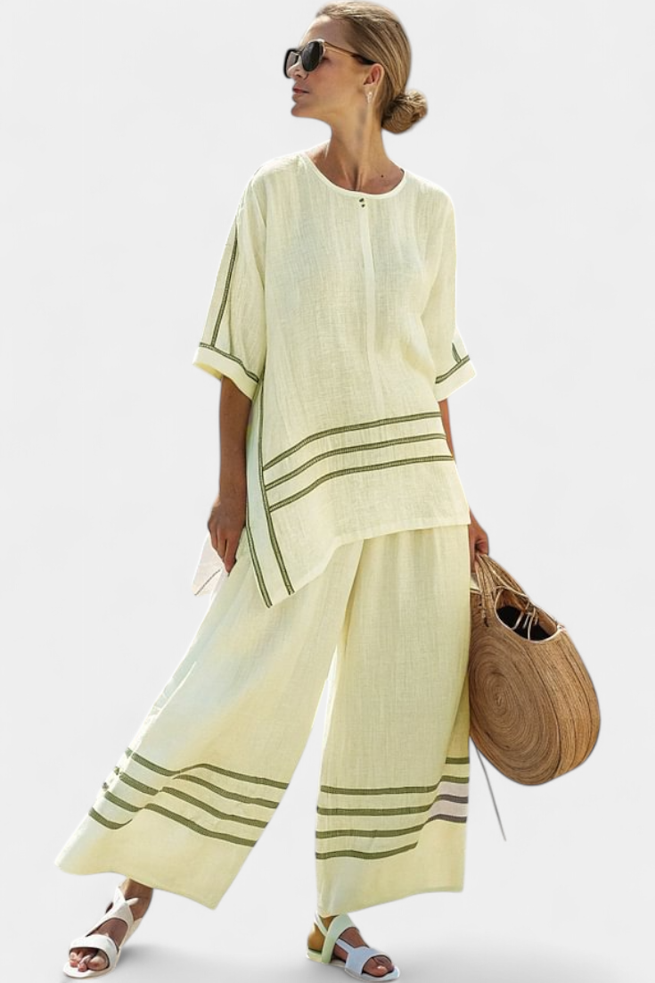 Lanie Modern and Comfortable Wide Striped Trousers with Irregular Cut