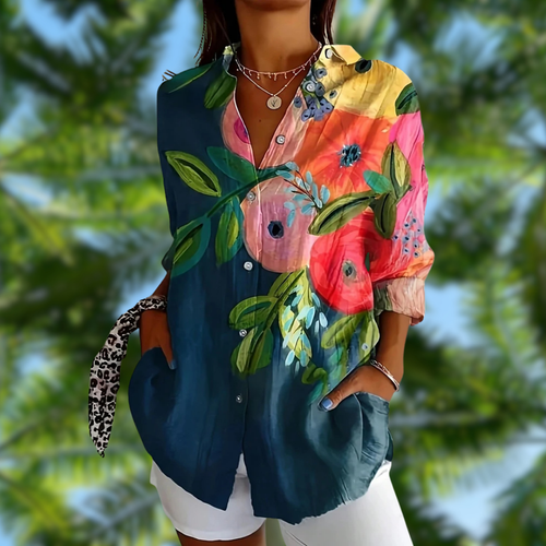 ORELLIA™ | Floral Blouse Featuring Flip Collar