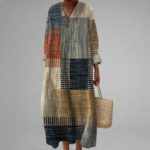 Harriet | Relaxed Maxi Dress in Earthy Patchwork