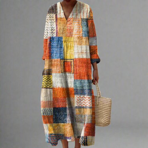 Hazel | Boho Maxi Dress with Patchwork Harmony Design