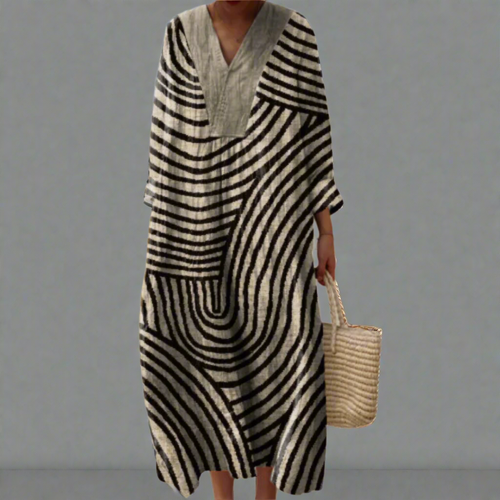 Irene | Black and White Maze Flow Dress