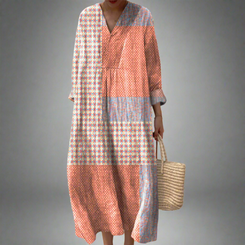 Nora | Coral Starburst Patchwork Midi Gown