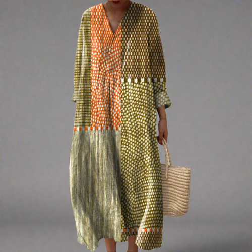 Vivienne | Bohemian Patchwork Dotted Midi Dress