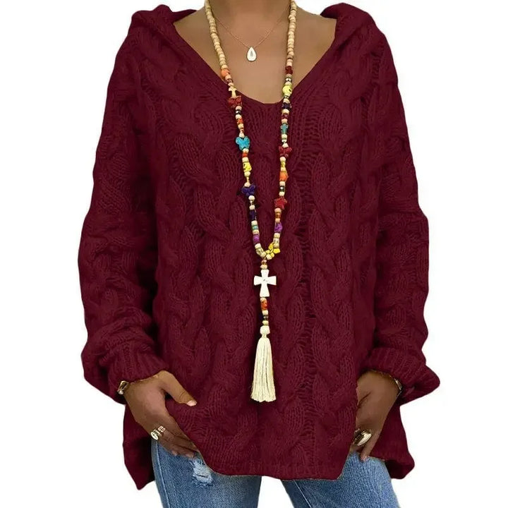 Helena – Women’s Cable Knit Hooded Sweater Pullover