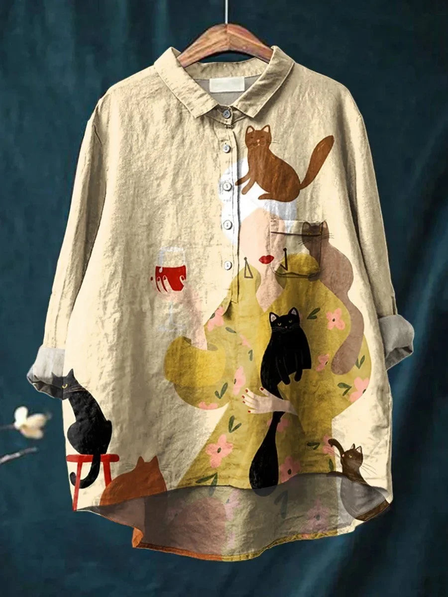 Sofia® | Cat and Flower Print Blouse
