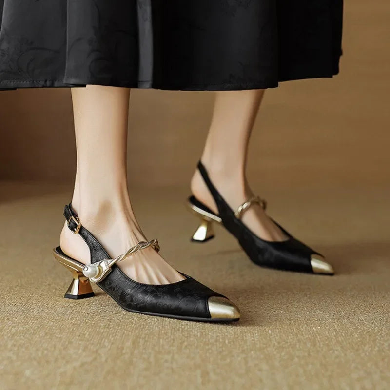 SERIN - VINTAGE SATIN PEARL KITTEN HEELS