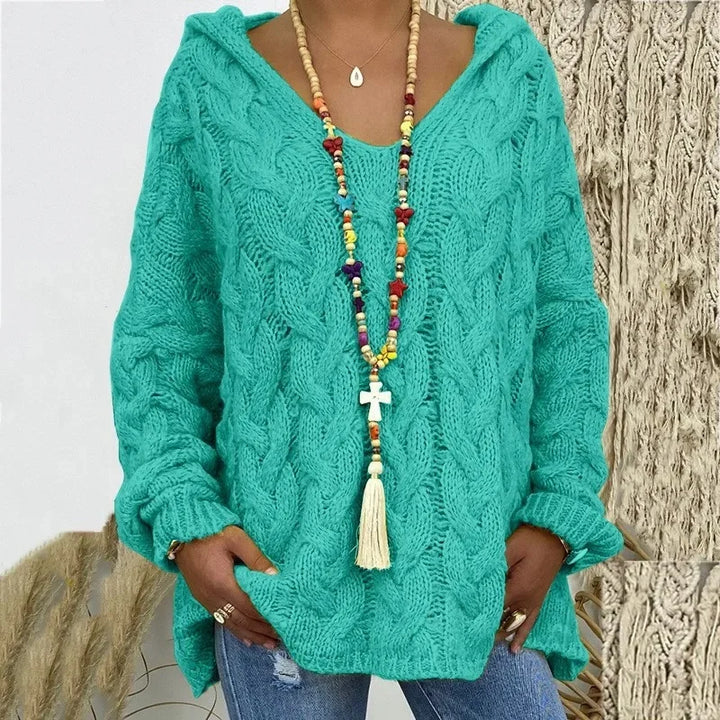 Helena – Women’s Cable Knit Hooded Sweater Pullover