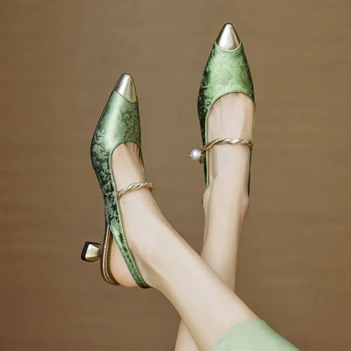 SERIN - VINTAGE SATIN PEARL KITTEN HEELS
