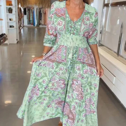 LILA – BOHEMIAN PRINTED V-NECK DRESS