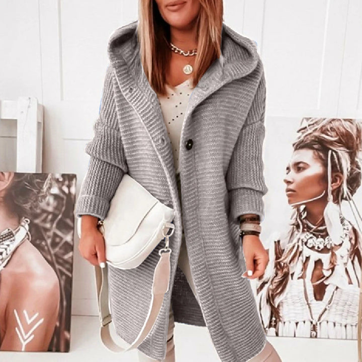 Theresa – Women’s Solid Button Hoodie Cardigan Sweater