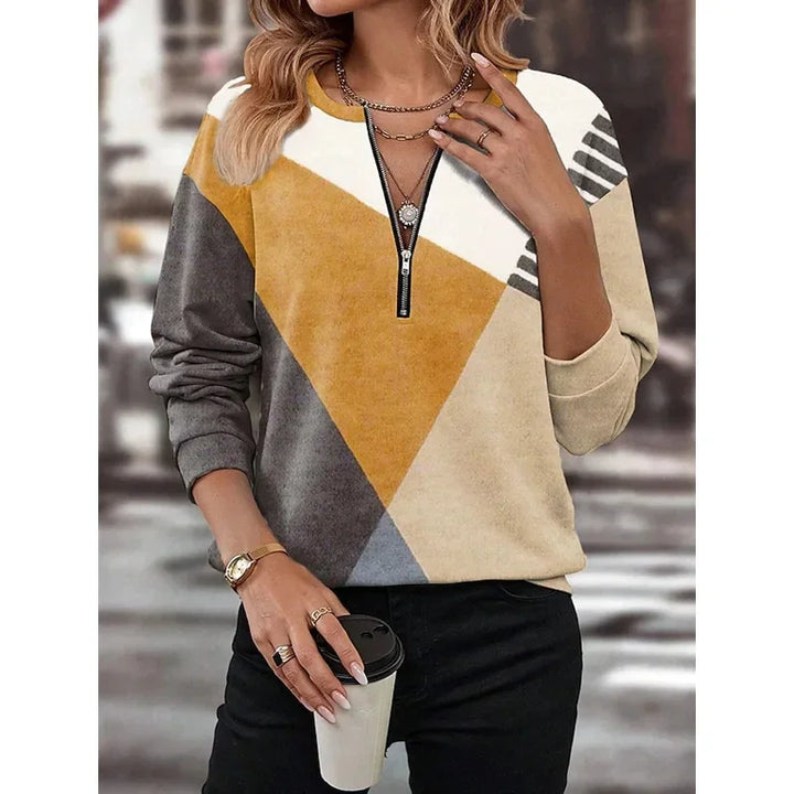 Isolde – Women’s Geometric Pattern Half-Zip Polo Shirt