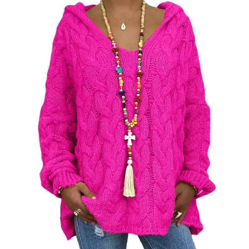 Helena – Women’s Cable Knit Hooded Sweater Pullover