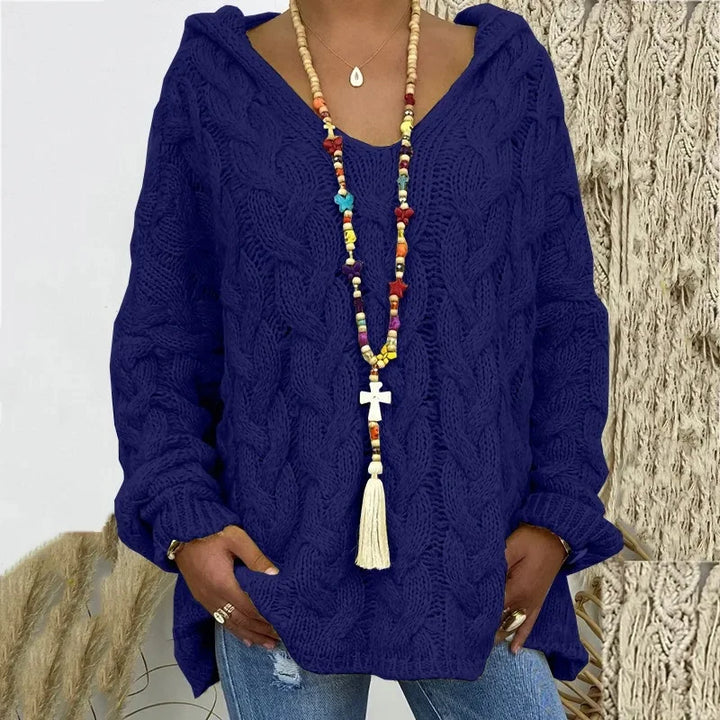 Helena – Women’s Cable Knit Hooded Sweater Pullover