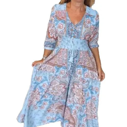 LILA – BOHEMIAN PRINTED V-NECK DRESS