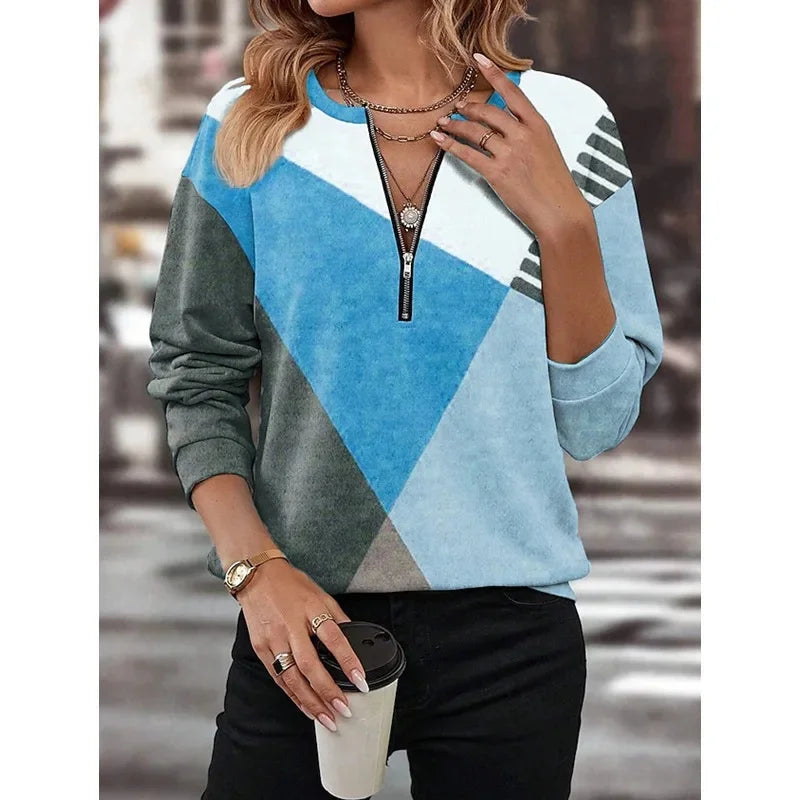 Isolde – Women’s Geometric Pattern Half-Zip Polo Shirt