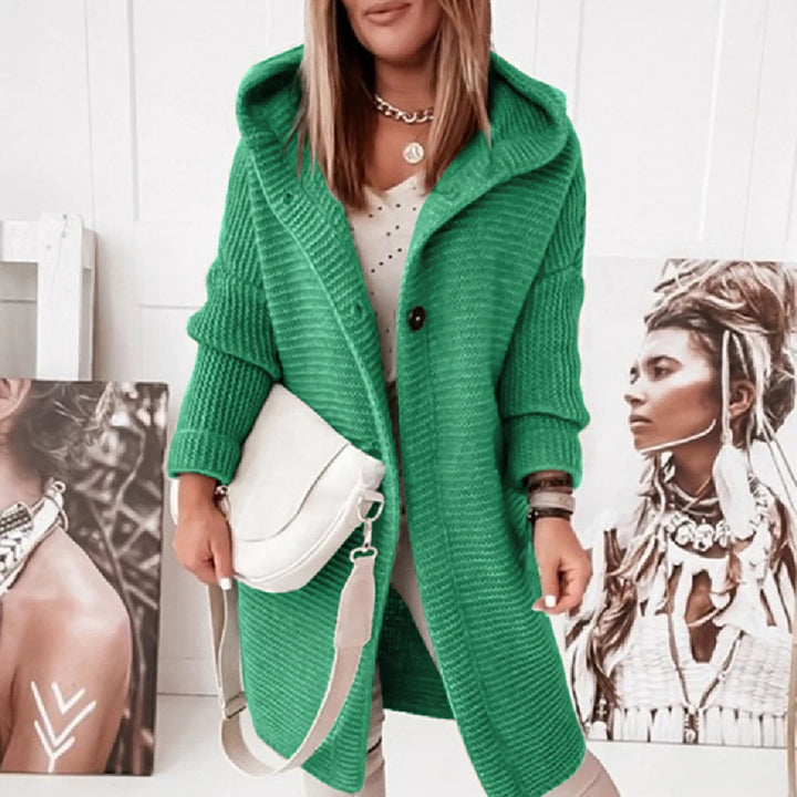 Theresa – Women’s Solid Button Hoodie Cardigan Sweater