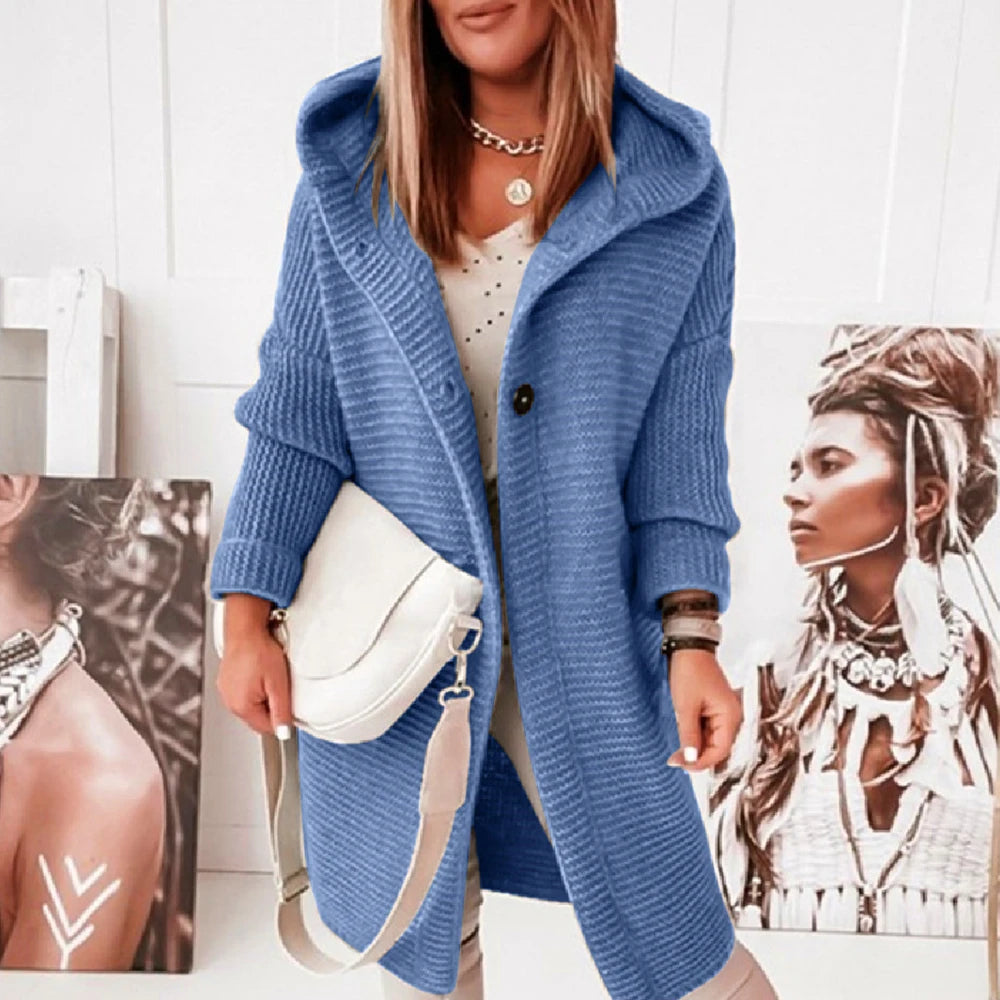 Theresa – Women’s Solid Button Hoodie Cardigan Sweater