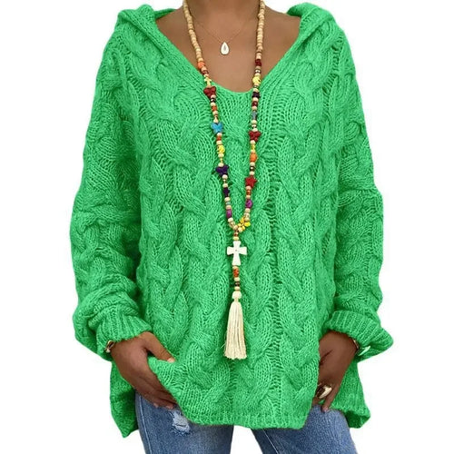 Helena – Women’s Cable Knit Hooded Sweater Pullover