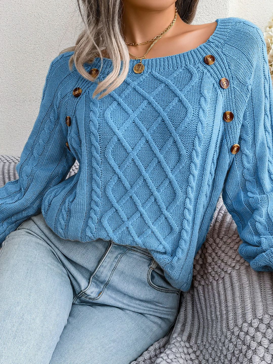 Daphne – Women’s Casual Square Collar Knitted Pullover Sweater