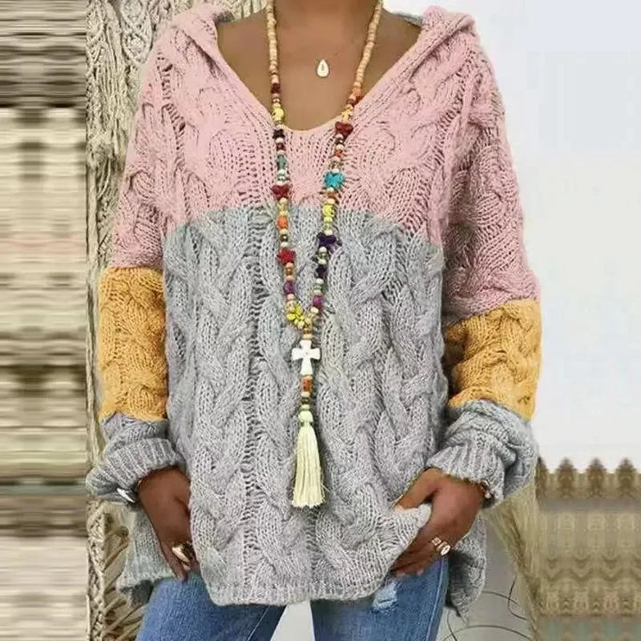 Helena – Women’s Cable Knit Hooded Sweater Pullover
