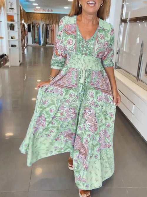 LILA – BOHEMIAN PRINTED V-NECK DRESS