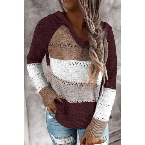 Maribel – Women’s Patchwork Striped Hoodie Sweater Pullover