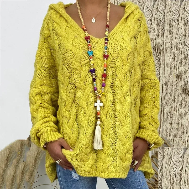 Helena – Women’s Cable Knit Hooded Sweater Pullover