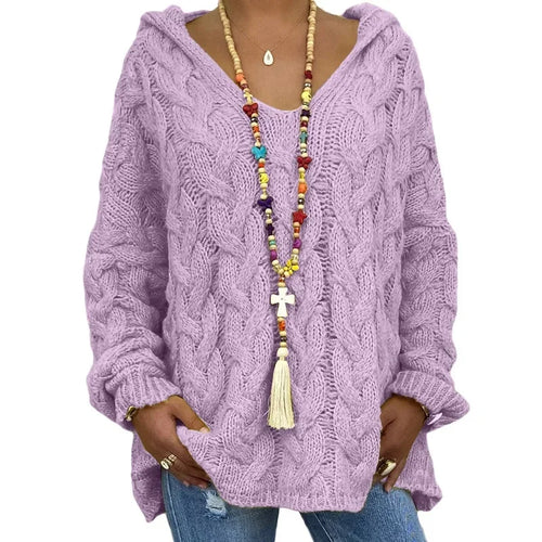 Helena – Women’s Cable Knit Hooded Sweater Pullover