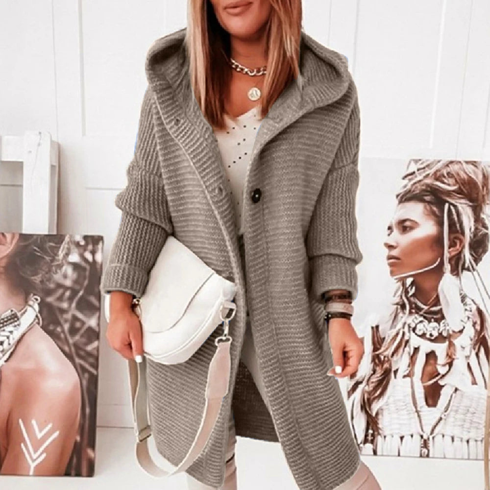 Theresa – Women’s Solid Button Hoodie Cardigan Sweater