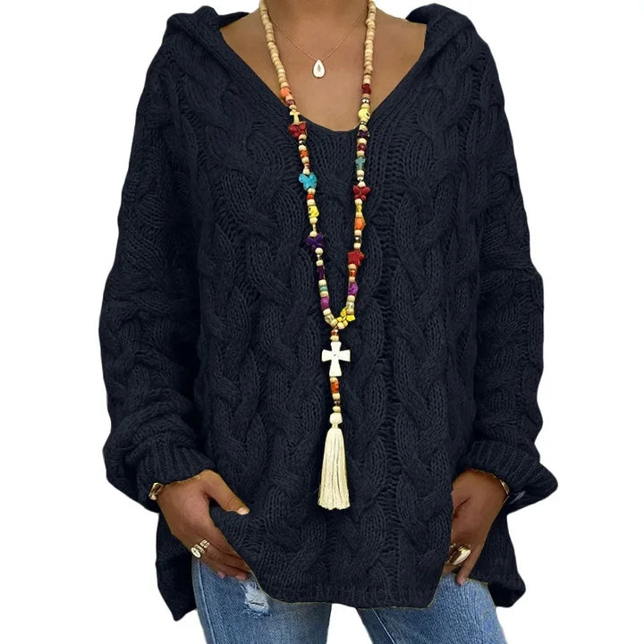 Helena – Women’s Cable Knit Hooded Sweater Pullover