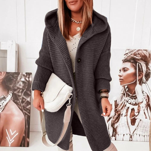 Theresa – Women’s Solid Button Hoodie Cardigan Sweater